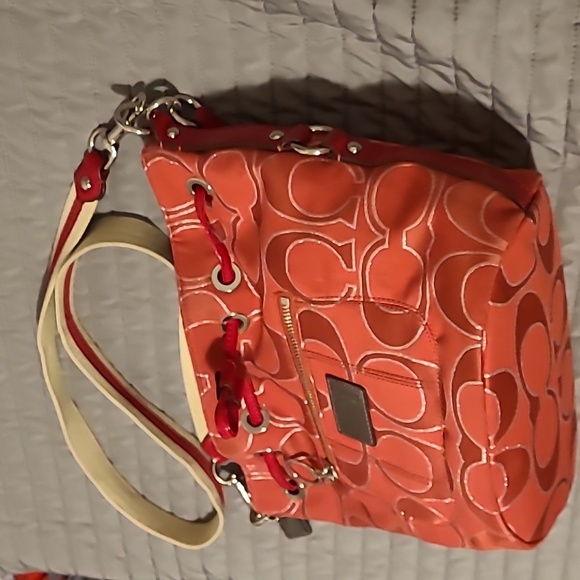 COACH Poppy Pink Metallic Glam Tote pull string bucket bag - Picture 6 of 17